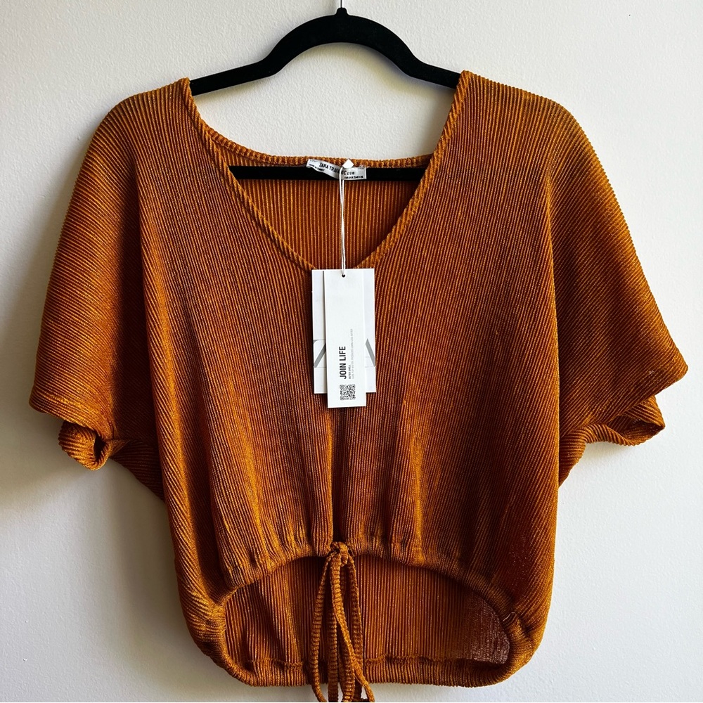 Zara Golden Ribbed Blouse S NWT